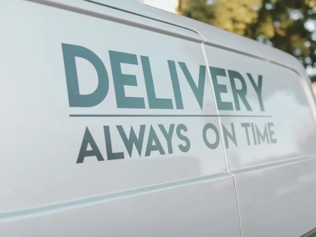 delivery truck with an on-time sign